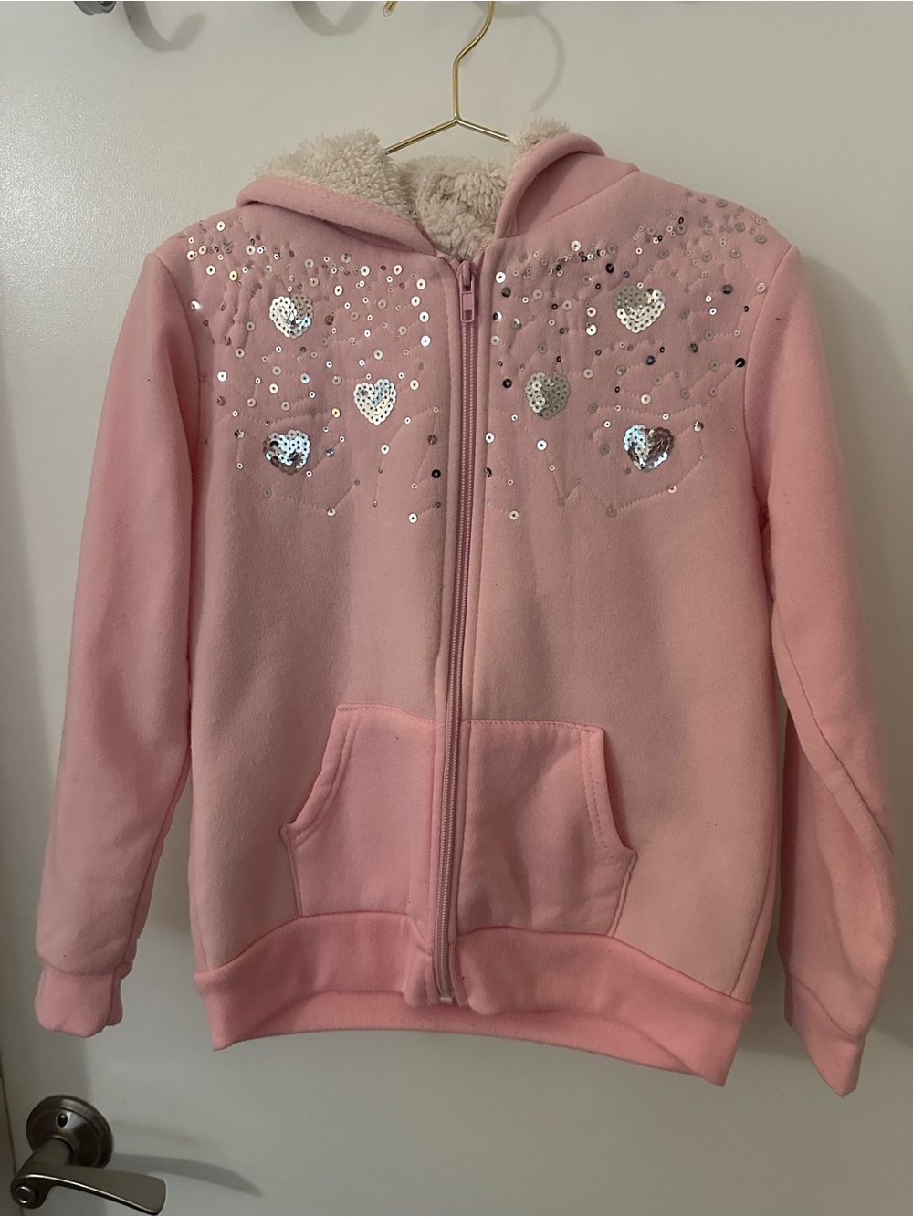 Real Love Sherpa Lined Heart Hoodie Girls Size 7/8 Pink Zip Up
